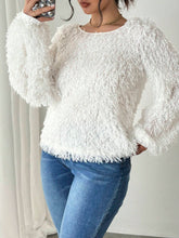 Women Fluffy Feather Lantern Sleeve Crew Neck Long Sleeve T-Shirt